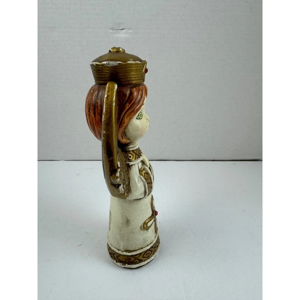 Vintage Ceramic Papier Mache Angel Figurine Gold Crown Wings Mid Century Decor